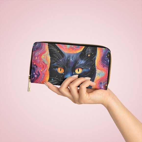 Celestial Cat Zipper Wallet | Tarot Awakened | Red - Pink - Black | Galaxy Style - Picture 3 of 6
